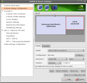 réglage résolution d'un ecran sous Ubuntu-linux avec les drivers Nvidia